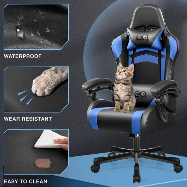 Alt view image 4 of 7 - Primy Ergonomic Gaming Chair, PU Leather Racing Style Game Office Chair, Adjustable Backrest Swivel Ergonomic Gamer Chair Computer Chair with Headrest and Lumbar Support, Home Office ChairBlack / Blue