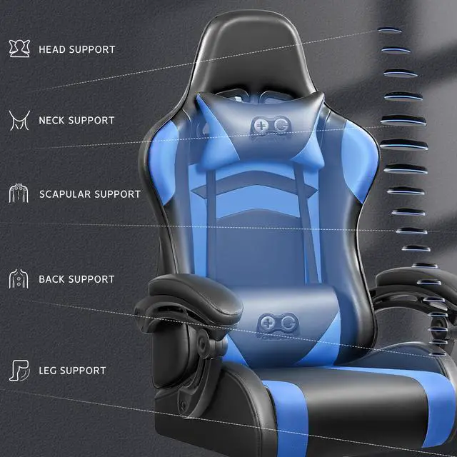 Alt view image 3 of 7 - Primy Ergonomic Gaming Chair, PU Leather Racing Style Game Office Chair, Adjustable Backrest Swivel Ergonomic Gamer Chair Computer Chair with Headrest and Lumbar Support, Home Office ChairBlack / Blue