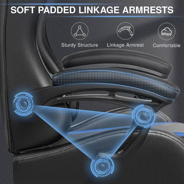 Alt view image 5 of 7 - Primy Ergonomic Gaming Chair, PU Leather Racing Style Game Office Chair, Adjustable Backrest Swivel Ergonomic Gamer Chair Computer Chair with Headrest and Lumbar Support, Home Office ChairBlack / Blue