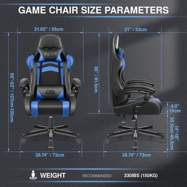 Alt view image 7 of 7 - Primy Ergonomic Gaming Chair, PU Leather Racing Style Game Office Chair, Adjustable Backrest Swivel Ergonomic Gamer Chair Computer Chair with Headrest and Lumbar Support, Home Office ChairBlack / Blue