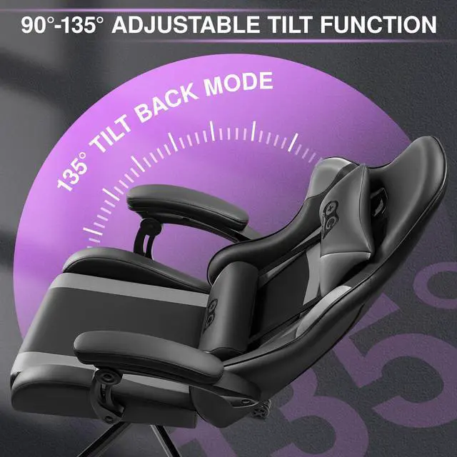 Alt view image 4 of 7 - Primy Ergonomic Gaming Chair, PU Leather Racing Style Game Office Chair, Adjustable Backrest Swivel Ergonomic Gamer Chair Computer Chair with Headrest and Lumbar Support, Home Office Chai Black / Grey