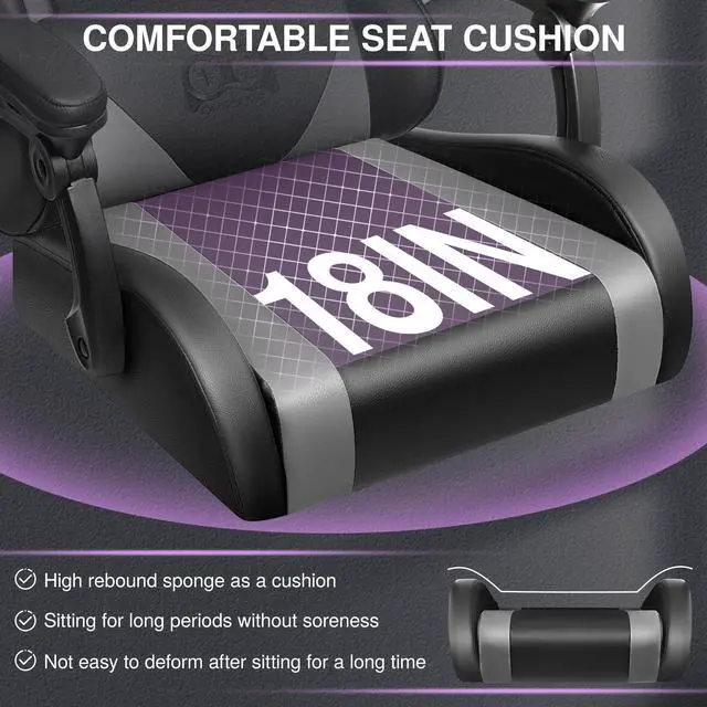 Alt view image 6 of 7 - Primy Ergonomic Gaming Chair, PU Leather Racing Style Game Office Chair, Adjustable Backrest Swivel Ergonomic Gamer Chair Computer Chair with Headrest and Lumbar Support, Home Office Chai Black / Grey
