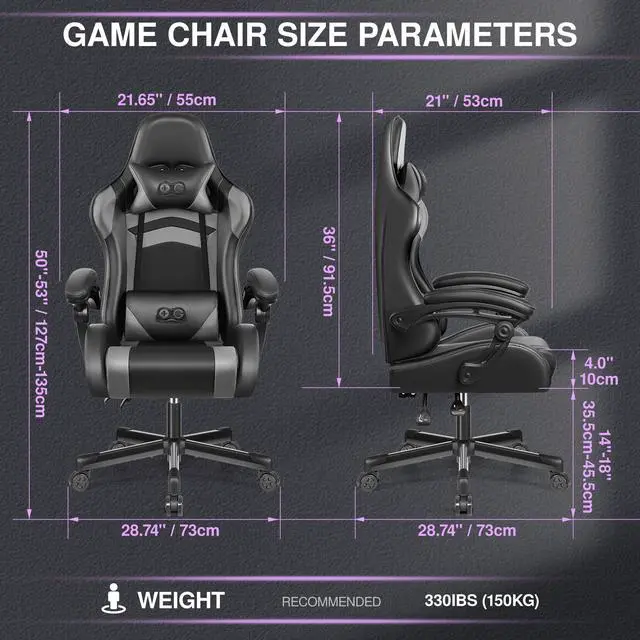 Alt view image 7 of 7 - Primy Ergonomic Gaming Chair, PU Leather Racing Style Game Office Chair, Adjustable Backrest Swivel Ergonomic Gamer Chair Computer Chair with Headrest and Lumbar Support, Home Office Chai Black / Grey