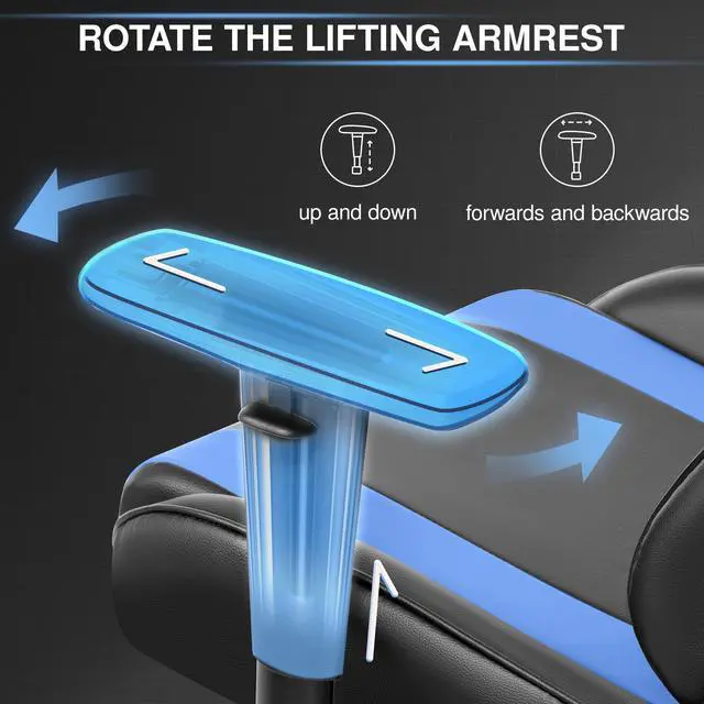 Alt view image 5 of 7 - Primy Ergonomic Gaming Chair with Adjustable Height, Racing-Inspired Design, Complete with Headrest & Lumbar Support for Ultimate Computer Gaming Experience Black / Blue