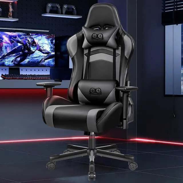 Main image of Primy Ergonomic Gaming Chair with Adjustable Height, Racing-Inspired Design, Complete with Headrest & Lumbar Support for Ultimate Computer Gaming Experience Black / Grey