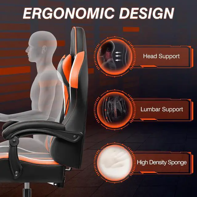 Alt view image 5 of 7 - Primy Ergonomic Racing-Style Gaming Chair for Computer Gamers - Adjustable High Back with Lumbar Support, 360° Swivel Functionality, Perfect for Office Desks