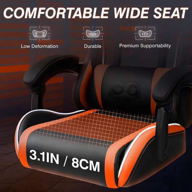 Alt view image 6 of 7 - Primy Ergonomic Racing-Style Gaming Chair for Computer Gamers - Adjustable High Back with Lumbar Support, 360° Swivel Functionality, Perfect for Office Desks