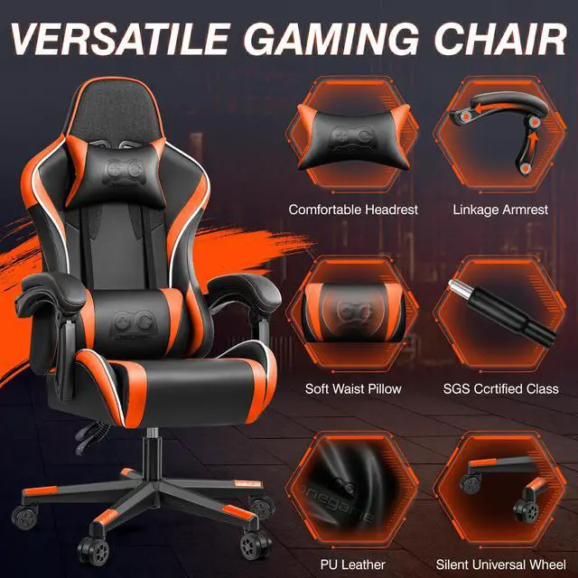 Alt view image 3 of 7 - Primy Ergonomic Racing-Style Gaming Chair for Computer Gamers - Adjustable High Back with Lumbar Support, 360° Swivel Functionality, Perfect for Office Desks
