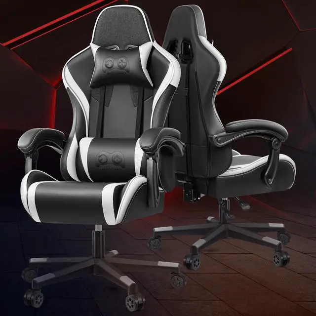 Alt view image 2 of 7 - Primy Ergonomic Racing-Style Gaming Chair for Computer Gamers - Adjustable High Back with Lumbar Support, 360° Swivel Functionality, Perfect for Office Desks Black / White