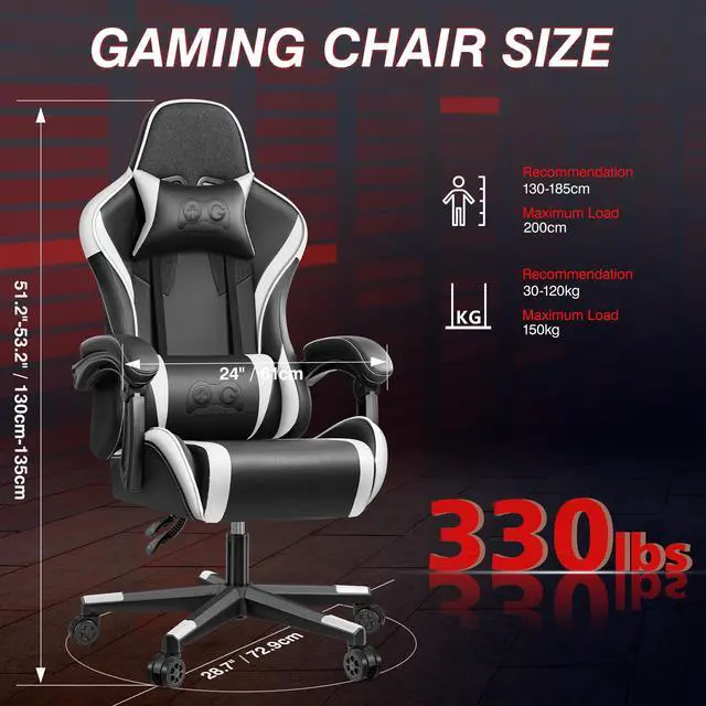 Alt view image 7 of 7 - Primy Ergonomic Racing-Style Gaming Chair for Computer Gamers - Adjustable High Back with Lumbar Support, 360° Swivel Functionality, Perfect for Office Desks Black / White