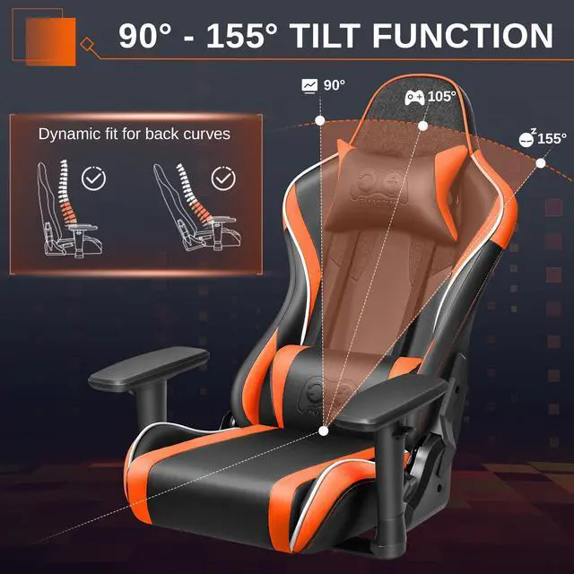 Alt view image 4 of 7 - Primy Ergonomic Gaming Chair with 3D Adjustable Armrests - High Back, Lumbar Support, & Swivel Functionality for Computer Gamers & Office Desk Use