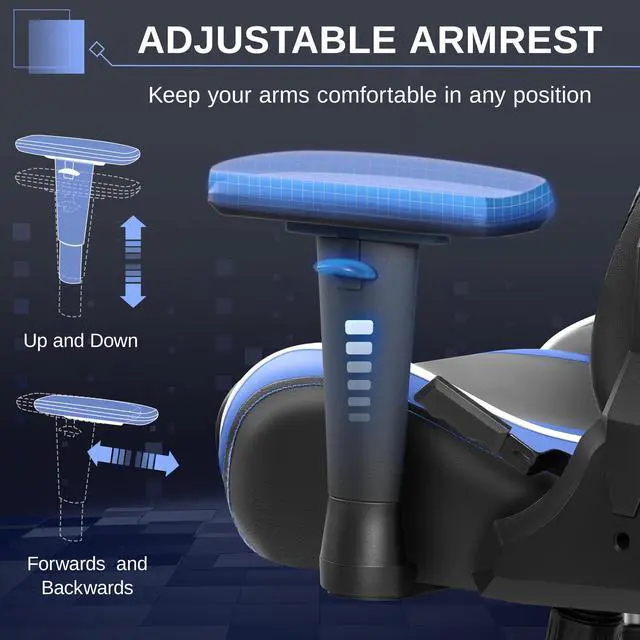 Alt view image 5 of 7 - Primy Ergonomic Gaming Chair with 3D Adjustable Armrests - High Back, Lumbar Support, & Swivel Functionality for Computer Gamers & Office Desk Use Black / Blue