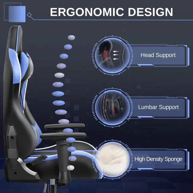 Alt view image 4 of 7 - Primy Ergonomic Gaming Chair with 3D Adjustable Armrests - High Back, Lumbar Support, & Swivel Functionality for Computer Gamers & Office Desk Use Black / Blue