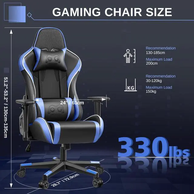 Alt view image 7 of 7 - Primy Ergonomic Gaming Chair with 3D Adjustable Armrests - High Back, Lumbar Support, & Swivel Functionality for Computer Gamers & Office Desk Use Black / Blue