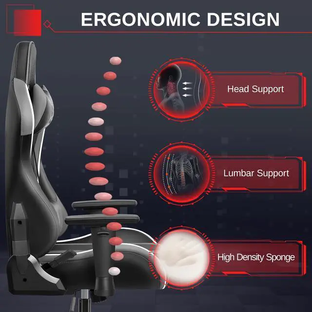 Alt view image 5 of 7 - Primy Ergonomic Gaming Chair with 3D Adjustable Armrests - High Back, Lumbar Support, & Swivel Functionality for Computer Gamers & Office Desk Use Black / Grey