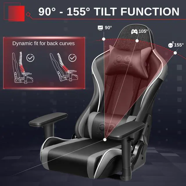 Alt view image 4 of 7 - Primy Ergonomic Gaming Chair with 3D Adjustable Armrests - High Back, Lumbar Support, & Swivel Functionality for Computer Gamers & Office Desk Use Black / Grey