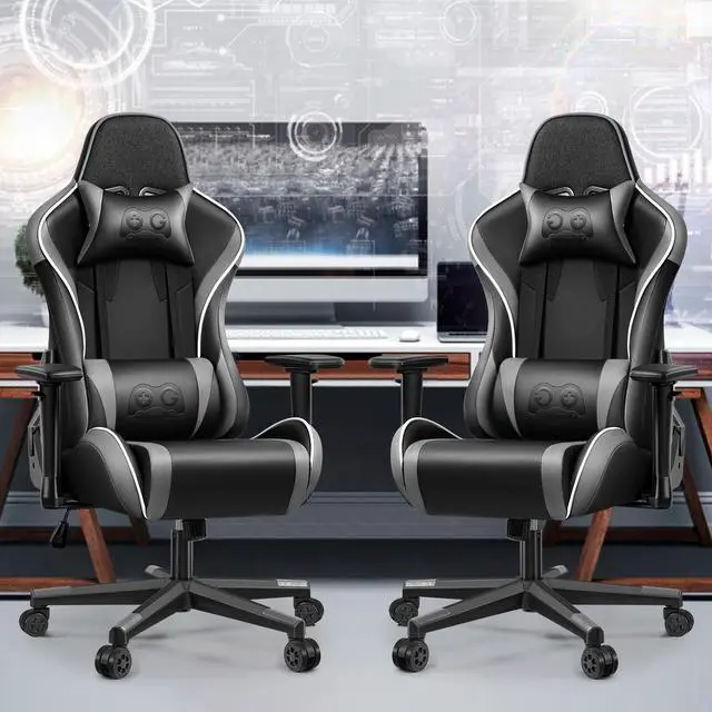 Alt view image 2 of 7 - Primy Ergonomic Gaming Chair with 3D Adjustable Armrests - High Back, Lumbar Support, & Swivel Functionality for Computer Gamers & Office Desk Use Black / Grey