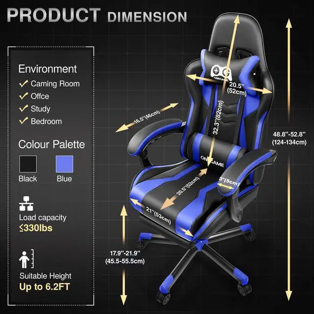Alt view image 7 of 7 - Primy Big and Tall Computer Chair, PU Leather PC Office Chair, Ergonomic Video Game Chair for Gaming and Office Black / Blue