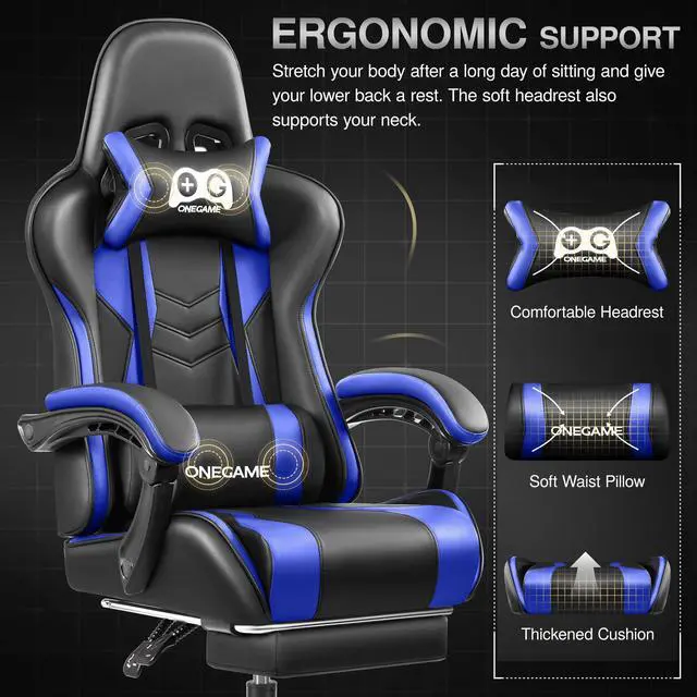 Alt view image 2 of 7 - Primy Big and Tall Computer Chair, PU Leather PC Office Chair, Ergonomic Video Game Chair for Gaming and Office Black / Blue