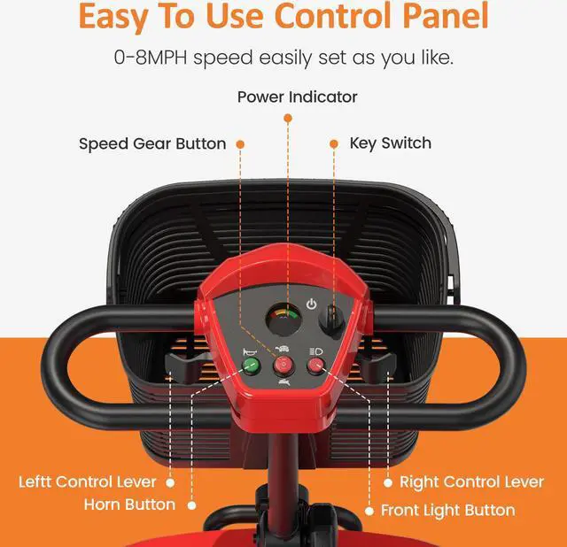 Alt view image 7 of 7 - POWET 4-Wheel All-Terrain Mobility Scooter for Adults & Seniors: 15-Mile Long-Range Capability, Motorized, with Rotating Swivel Seat