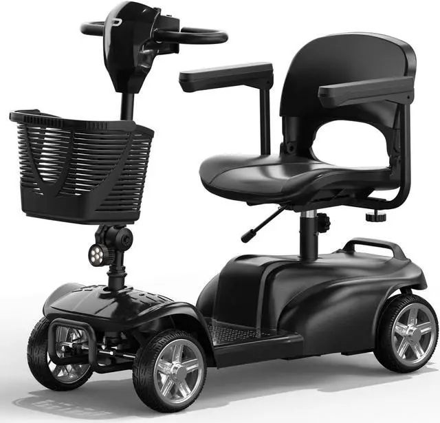 Main image of POWET 4-Wheel All-Terrain Mobility Scooter for Adults & Seniors: 15-Mile Long-Range Capability, Motorized, with Rotating Swivel Seat Black