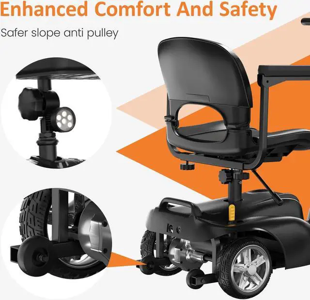 Alt view image 4 of 7 - POWET 4-Wheel All-Terrain Mobility Scooter for Adults & Seniors: 15-Mile Long-Range Capability, Motorized, with Rotating Swivel Seat Black