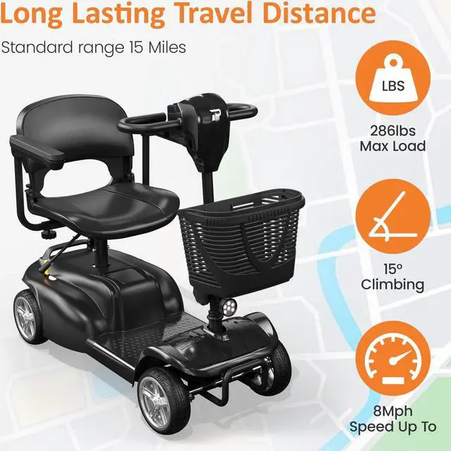 Alt view image 2 of 7 - POWET 4-Wheel All-Terrain Mobility Scooter for Adults & Seniors: 15-Mile Long-Range Capability, Motorized, with Rotating Swivel Seat Black