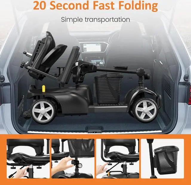 Alt view image 5 of 7 - POWET 4-Wheel All-Terrain Mobility Scooter for Adults & Seniors: 15-Mile Long-Range Capability, Motorized, with Rotating Swivel Seat Black