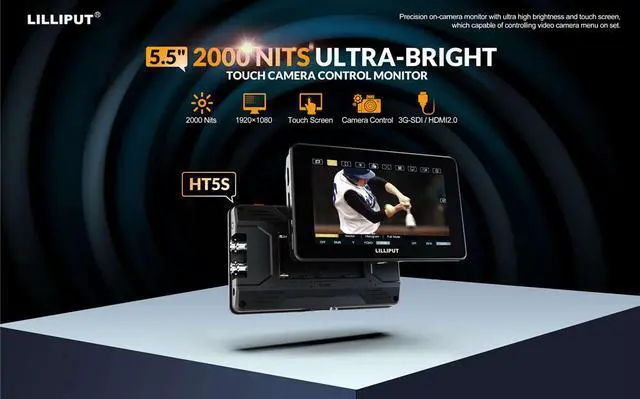 Alt view image 5 of 7 - Lilliput HT5S 5.5 Camera Monitor Urtra Bright 2000 NITS HDMI 2.0 Touch Screen 1920*1080 3G-SDI Sunlight Readable 3D LUT LANC Cable Field Monitor with Power Adapter