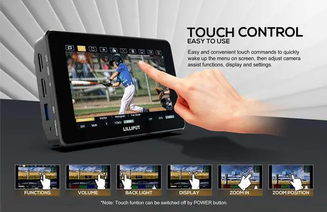 Alt view image 7 of 7 - Lilliput HT5S 5.5 Camera Monitor Urtra Bright 2000 NITS HDMI 2.0 Touch Screen 1920*1080 3G-SDI Sunlight Readable 3D LUT LANC Cable Field Monitor with Power Adapter