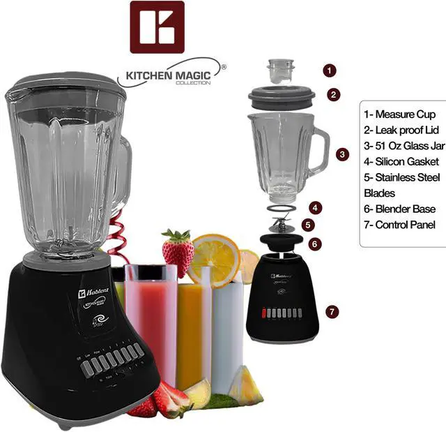 Alt view image 5 of 8 - Koblenz LKM 5970 VN Gourmet 51 Oz Countertop Blender with 500-Watt Base and Total Crushing Technology for Smoothies, Ice and Frozen Fruit, Salsa, Black