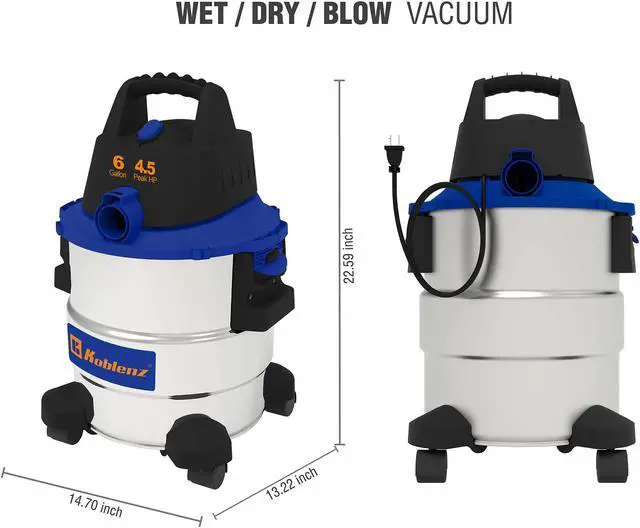 Alt view image 3 of 7 - Koblenz WD 6 L212 SS Wet-Dry Vacuum, 6 Gallon 4.5 HP