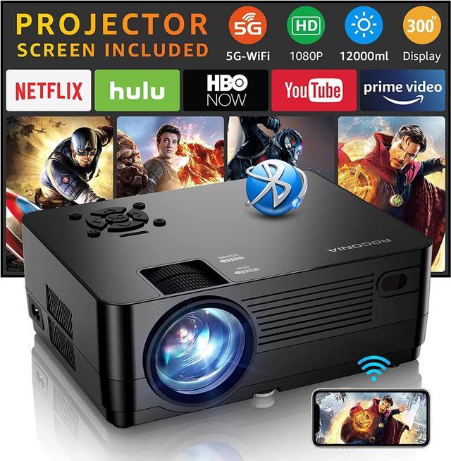 5G WiFi Bluetooth Native 1080P Projector[Projector Screen Included], Roconia 12000LM Full HD Movie Projector, 300" Display Support 4k Home Theater,Compatible with iOS/Android/XBox/PS4/TV Stick/HDMI Projectors - Newegg.com