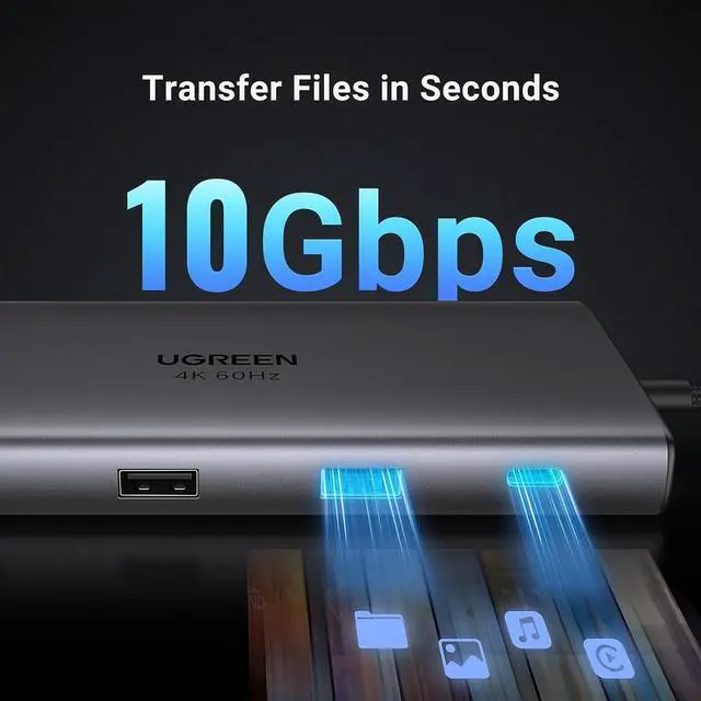 Alt view image 3 of 7 - Revodok Pro 109 USB C Hub 9 in 1 10Gbps USB C 3.2 & USBA 3.2 4K HDMI 100W Power Delivery SD/TF Card Reader Gigabit Ethernet for MacBook Pro/Air iPhone 16 15 Pro/Max Thinkpad and More