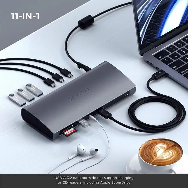 Alt view image 5 of 7 - Satechi Thunderbolt 4 Dock - 12-in-1 - Thunderbolt 4 Hub - Thunderbolt 4-4 Downstream Ports, 96W PD,3 USB-A 3.2 Ports, USB-A 2.0 Port, SD Card Reader, GbE, Audio Jack - for M2 & M1 MacBook