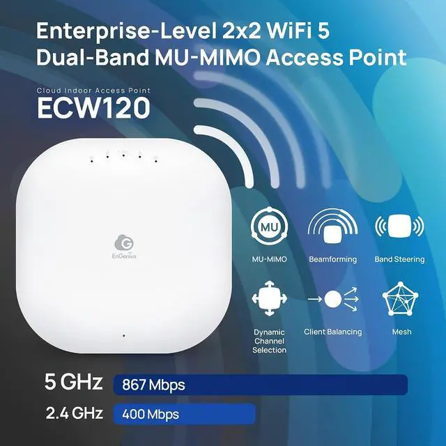 Alt view image 2 of 7 - EnGenius Cloud Managed ECW120 802.11ac Wave 2 Indoor Wireless Access Point