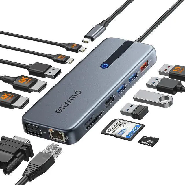 Main image of USB C Laptop Docking Station Dual Monitor, 13 in 1 Docking Station Triple Monitor Hub Multiport Adapter with 2 HDMI, DP, RJ45, 10Gbps USB C/A 3.1, 100W PD, USB 3.0/2.0,SD/TF for MacBook Dell HP Lenovo
