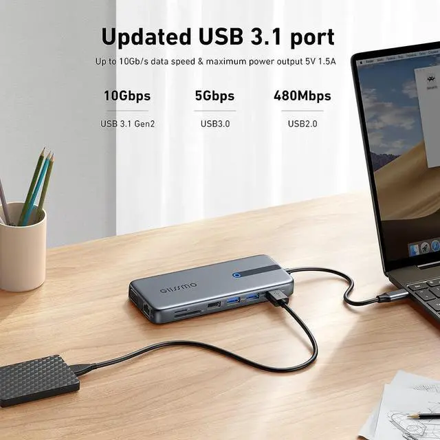 Alt view image 5 of 6 - USB C Laptop Docking Station Dual Monitor, 13 in 1 Docking Station Triple Monitor Hub Multiport Adapter with 2 HDMI, DP, RJ45, 10Gbps USB C/A 3.1, 100W PD, USB 3.0/2.0,SD/TF for MacBook Dell HP Lenovo