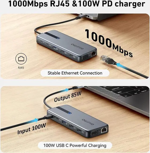 Alt view image 6 of 6 - USB C Laptop Docking Station Dual Monitor, 13 in 1 Docking Station Triple Monitor Hub Multiport Adapter with 2 HDMI, DP, RJ45, 10Gbps USB C/A 3.1, 100W PD, USB 3.0/2.0,SD/TF for MacBook Dell HP Lenovo