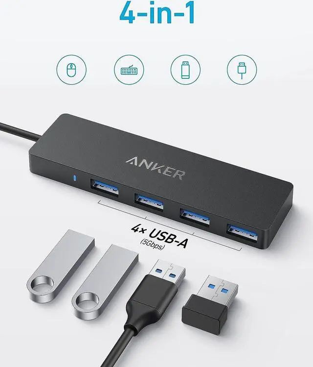 Alt view image 2 of 7 - 4-Port USB 3.0 Hub with 5Gbps Data Transfer Ultra-Slim Data USB C Hub [Charging Not Supported] for MacBook iMac Surface Mobile HDD and More (USB-C 0.7 ft)