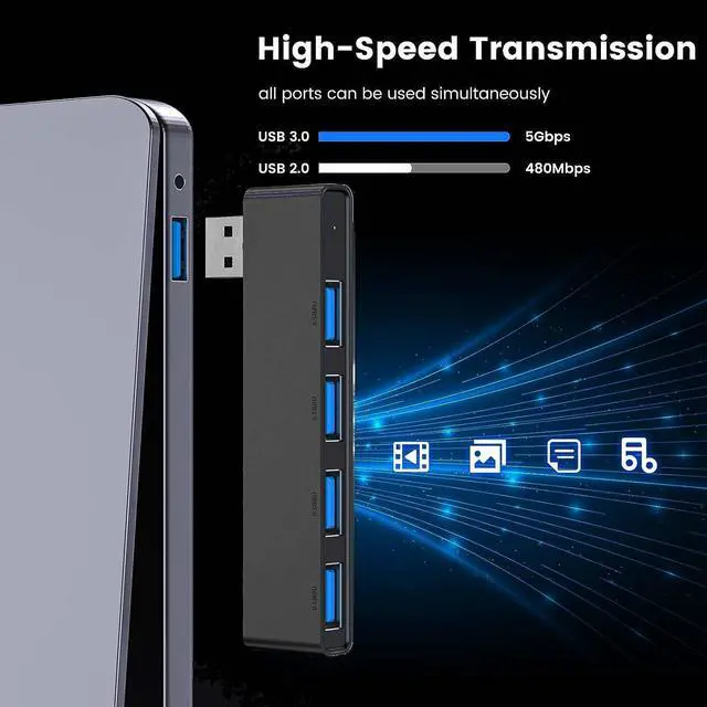 Alt view image 5 of 7 - USB Hub, Fidioto 4 Port USB Adapter(1 * 3.0 Hub, 3 * 2.0 Hub), USB Expander Hub for Laptop, iMac Pro, MacBook Air, Mac Mini/Pro, Surface Pro, Notebook PC, USB Flash Drives and Mobile HDD Etc.