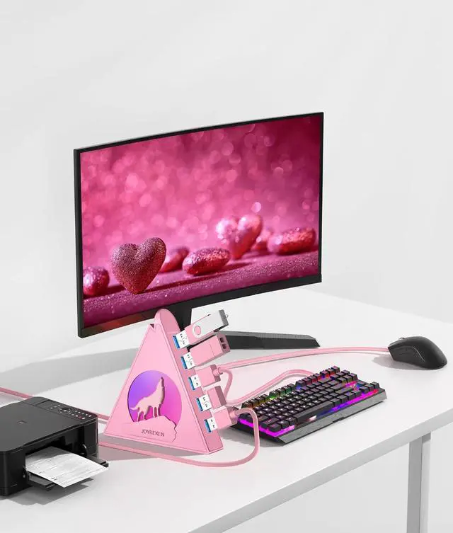 Alt view image 4 of 6 - JoyReken Howling Wolf USB Hub - 7 USB 3.0 Ports - Pink - Plug and Play - 2ft/1.2m Long Cable, for Laptop, PC, Flash Drive, HDD, Console, Printer, Keyborad, Mouse and More(Charging Not Supported)