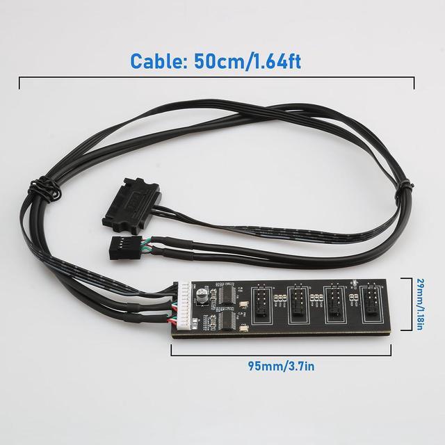 Alt view image 7 of 7 - 9Pin USB Header Splitter with SATA Power Cable, 9Pin USB Header Male 1 to 4 Female Extension Cable USB 2.0 Splitter Cable Connector for Motherboard, Adapter for CPU, WiFi Receiver, Fans, and RGB Light