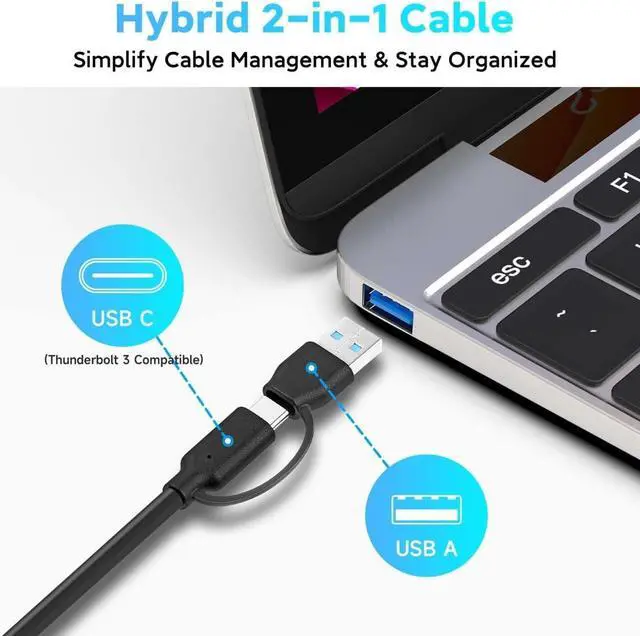 Alt view image 3 of 7 - Powered USB 3.0 /USB C Hub, ikuai Aluminium 7-Port USB Hub Splitter with AC Adapter LED Individual On/Off Switches and 3.3ft Extended Long Cable for Laptop, Mac, PC, Flash Drive, Mobile HDD