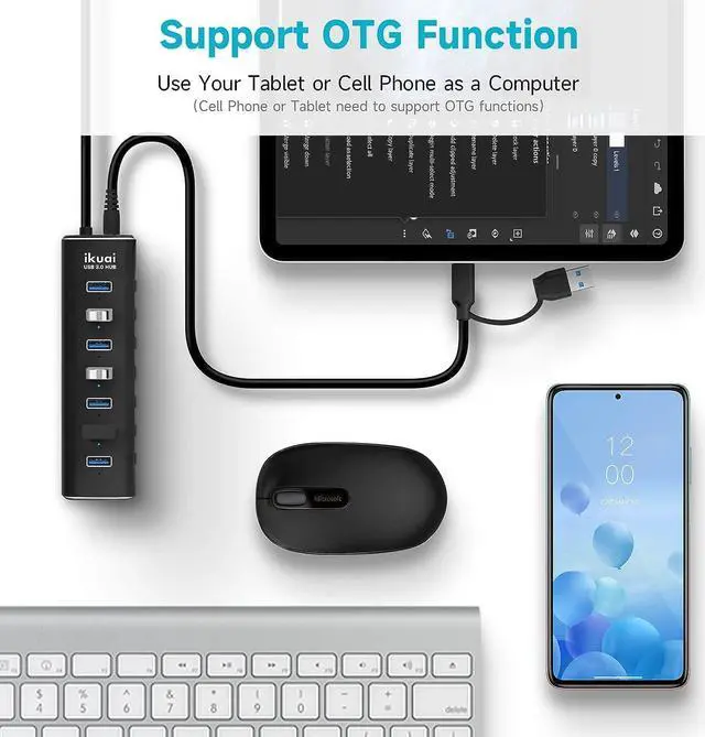 Alt view image 5 of 7 - Powered USB 3.0 /USB C Hub, ikuai Aluminium 7-Port USB Hub Splitter with AC Adapter LED Individual On/Off Switches and 3.3ft Extended Long Cable for Laptop, Mac, PC, Flash Drive, Mobile HDD