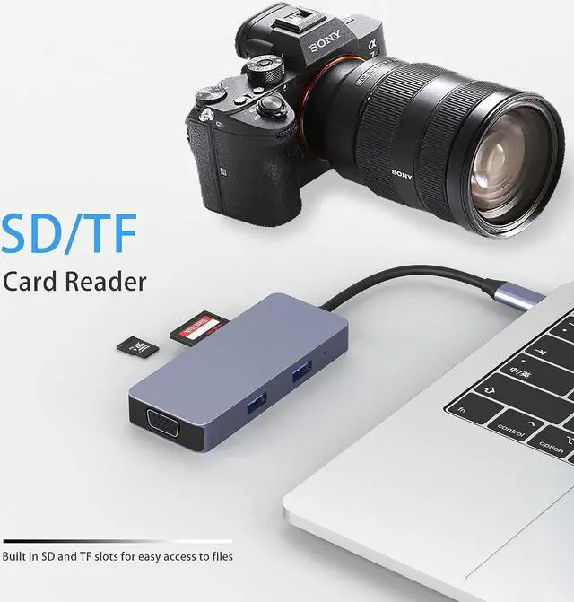 Alt view image 4 of 6 - USB C Hub 4K HDMI, 6 in 1 Dual Monitor USB C Adapter with 4K HDMI, VGA, USB 3.0 * 2, SD/TF Compatible for MacBook, Surface Pro/Go, Pad Pro/Air, Laptop and More Type C Devices