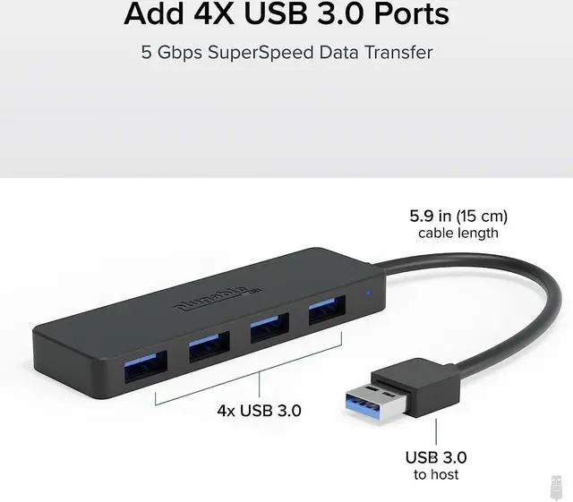 Alt view image 2 of 6 - Plugable 4 Port USB Hub 3.0, USB Splitter for Laptop, Compatible with Windows, Surface Pro, PC, Chromebook, Linux, Android, Charging Not Supported