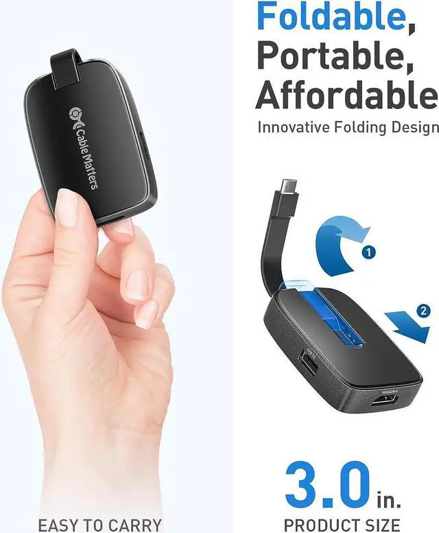 Alt view image 3 of 6 - Cable Matters 4-in-1 Portable USB C Hub HDMI 4K 60Hz 100W Charging, 10Gbps USB-A, USB-C (Foldable USB C to HDMI Multiport Adapter, USB C HDMI Hub) Compatible with Thunderbolt 4 for MacBook, Dell XPS
