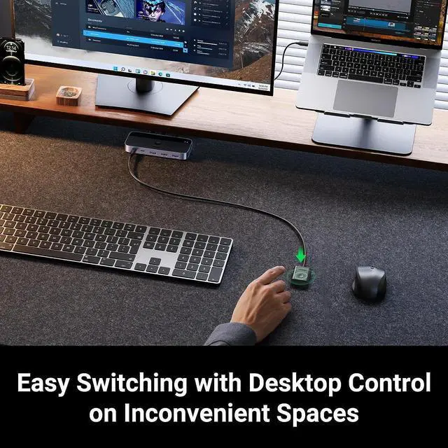 Alt view image 6 of 7 - UGREEN USB 3.0 Switch 2 Computers Sharing USB C & A Devices, 4 Port USB Switcher Shareing Keyboard and Mouse, Printer/Scanner USB Switch Hub for Two Computers with 2 USB3.0 Cables and Remote