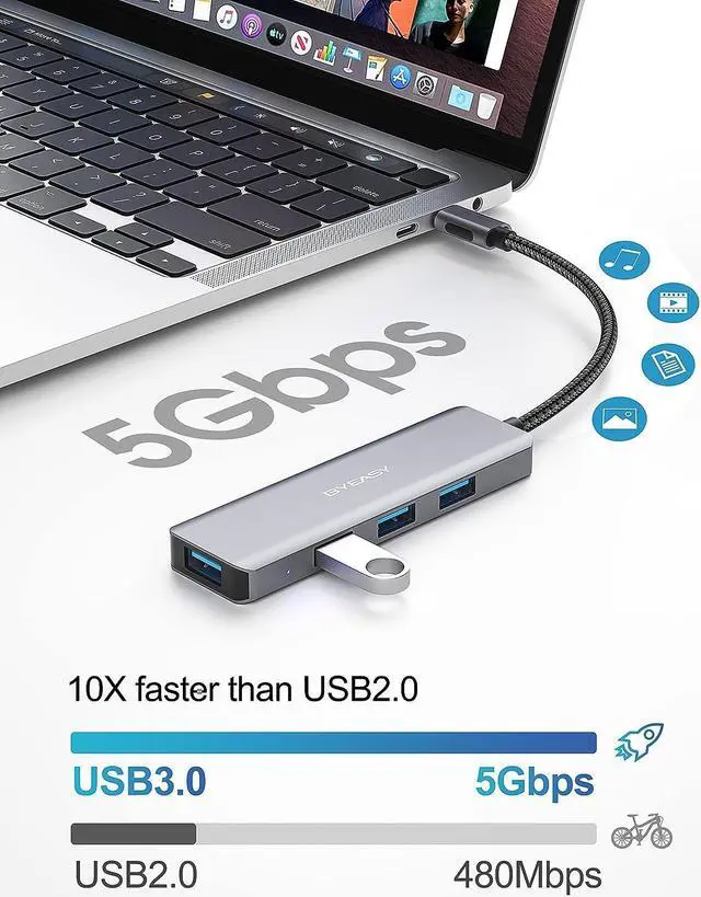 Alt view image 3 of 7 - BYEASY USB C Hub 4 Ports - USB Hub for Laptop USB C to USB Multiport Adapter with Power Port - USB C Splitter Compatible for USB C Laptops MacBook Pro MacBook Air and Other Type C Devices